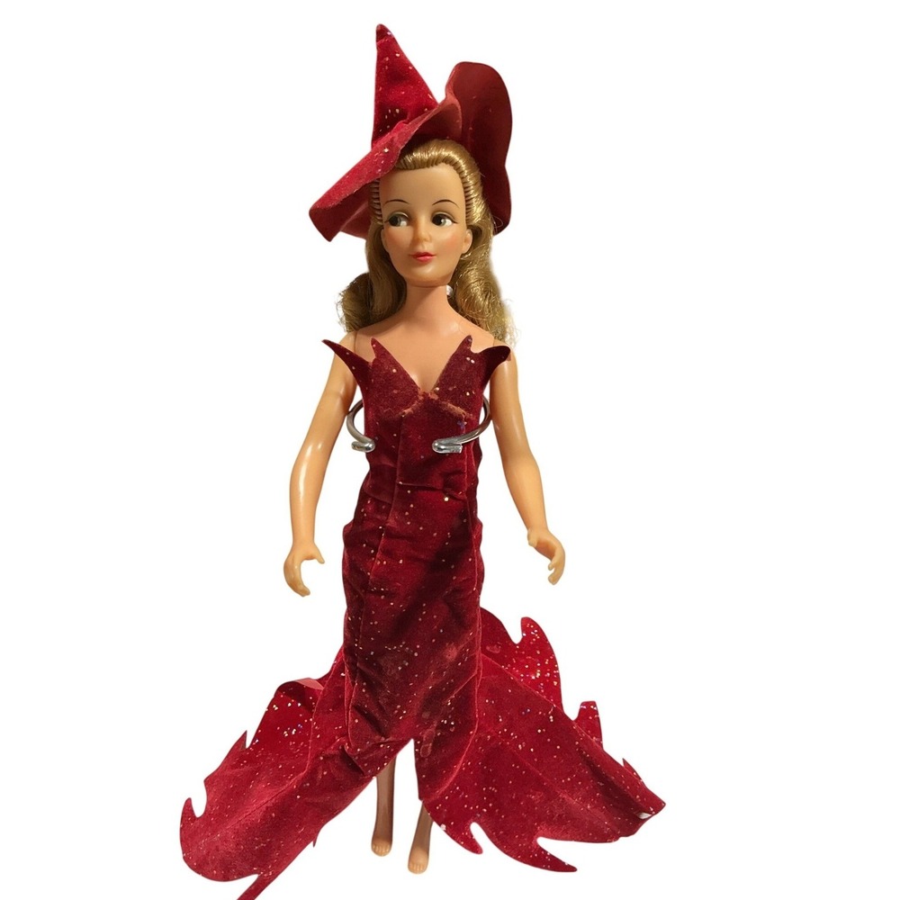 1965 Ideal Bewitched Samantha Doll Red Glitter Gown Hat Vintage No Shoes / Broom